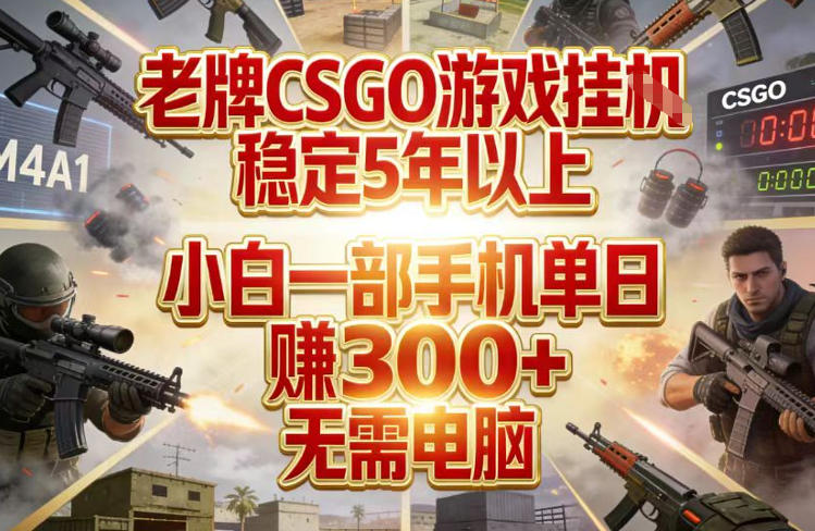 老牌CSGO游戏挂G，稳定5年以上，小白一部手机单日賺3张+，无需电脑【揭秘】-项目资源网
