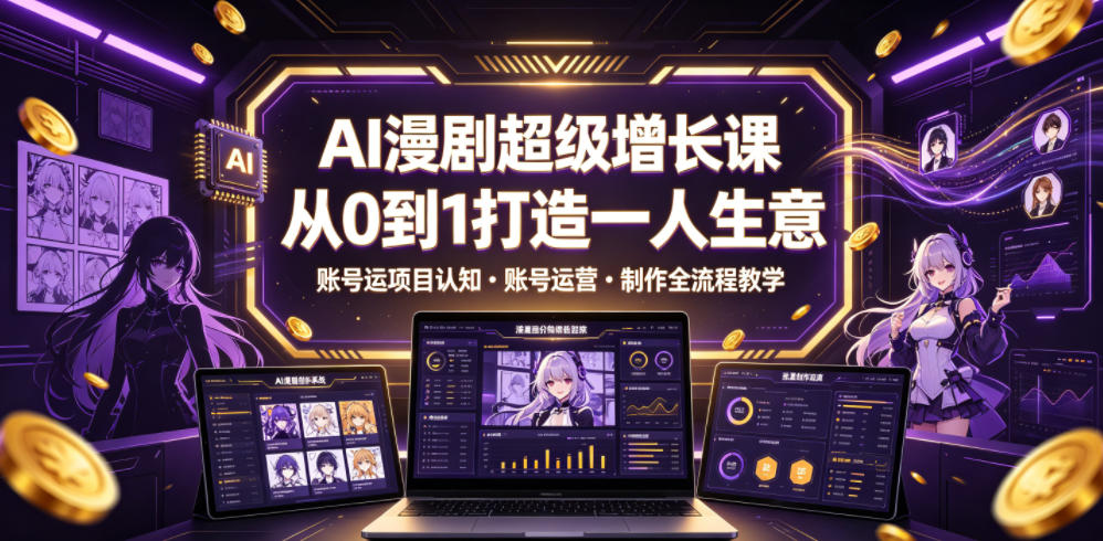 AI漫剧超级增长课，从0到1打造一人生意，项目认知・账号运营・制作全流程教学-项目资源网