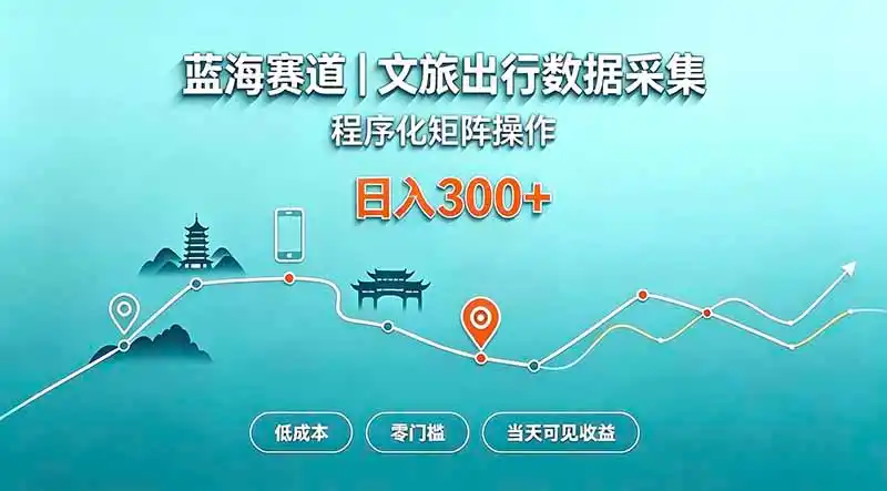 蓝海赛道 文旅出行数据采集 程序化矩阵操作 低成本 零门槛 当天可见收益 日入300+-项目资源网