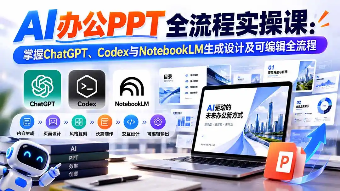 【无水印】AI办公PPT全流程实操课： 掌握ChatGPT、Codex与NotebookLM生成设计及可编辑全流程-项目资源网