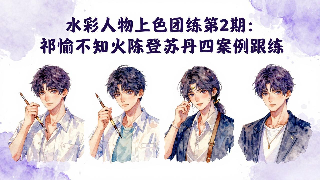水彩人物上色团练第2期：祁煜不知火陈登苏丹四案例跟练，手把手提升绘画能力-项目资源网