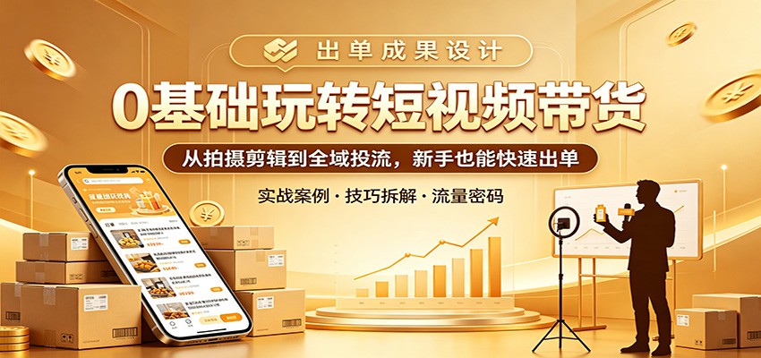 0基础玩转短视频带货:从拍摄剪辑到全域投流,新手也能快速出单-项目资源网