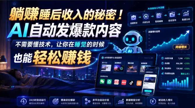 躺賺睡后收入的秘密！AI自动发爆款内容，不需要懂技术，让你在睡觉的时候也能轻松賺钱【原创双语字幕】-项目资源网