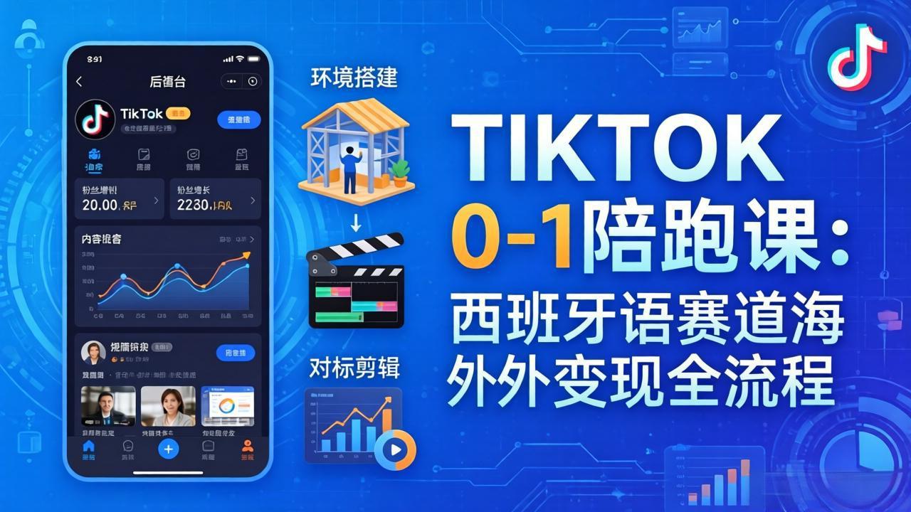 TIKTOK 0-1 陪跑课：从环境搭建到刷对标剪辑，西班牙语赛道海外变现全流程-项目资源网