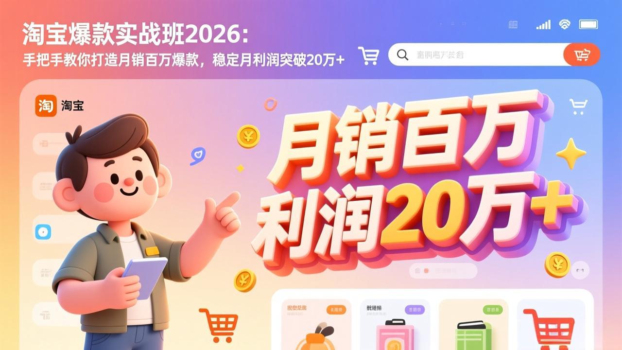 淘宝爆款实战班-2026年3月更新：手把手教你打造月销百万爆款，稳定月利润突破20万+-项目资源网