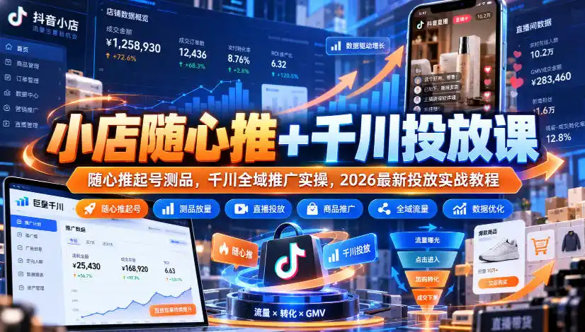 小店随心推+千川投放课|随心推起号测品,千川全域推广实操,2026最新投放实战教程 小店随心推+千川投放课|随心推起号测品,千川全域推广实操,2026最新投放实战教程