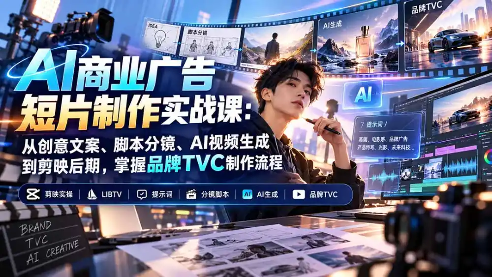 AI商业广告短片制作实战课：从创意文案、脚本分镜、AI视频生成到剪映后期，掌握品牌TVC制作流程-项目资源网