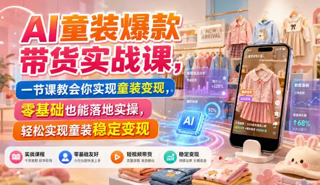 AI童装爆款带货实战课，一节课教会你实现童装变现，零基础也能落地实操-项目资源网