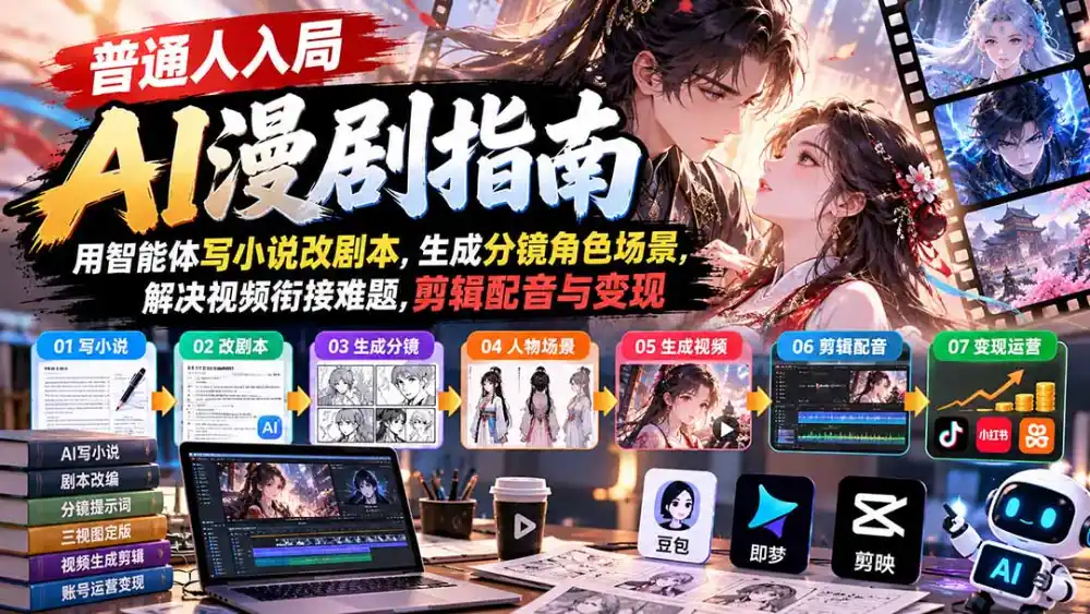 【无水印】普通人入局AI漫剧指南：用智能体写小说改剧本，生成分镜角色场景，解决视频衔接难题，剪辑配音与变现-项目资源网