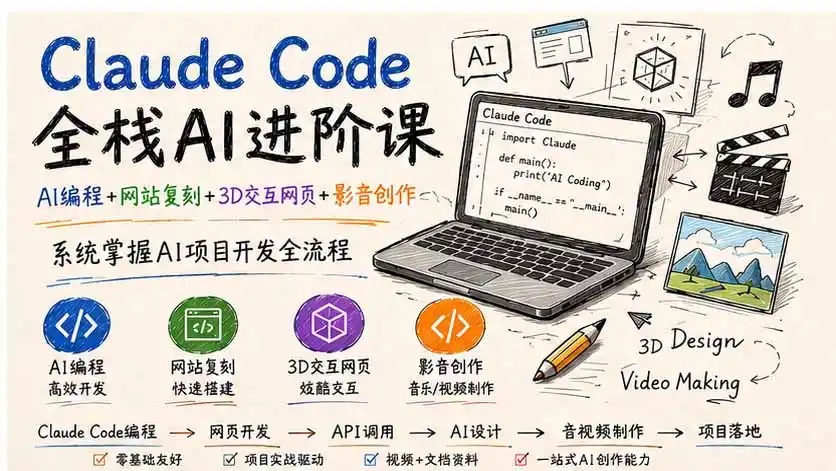 Claude Code全栈AI进阶课-更新；AI编程+网站复刻+3D交互网页+影音创作，系统掌握AI项目开发全流程-项目资源网
