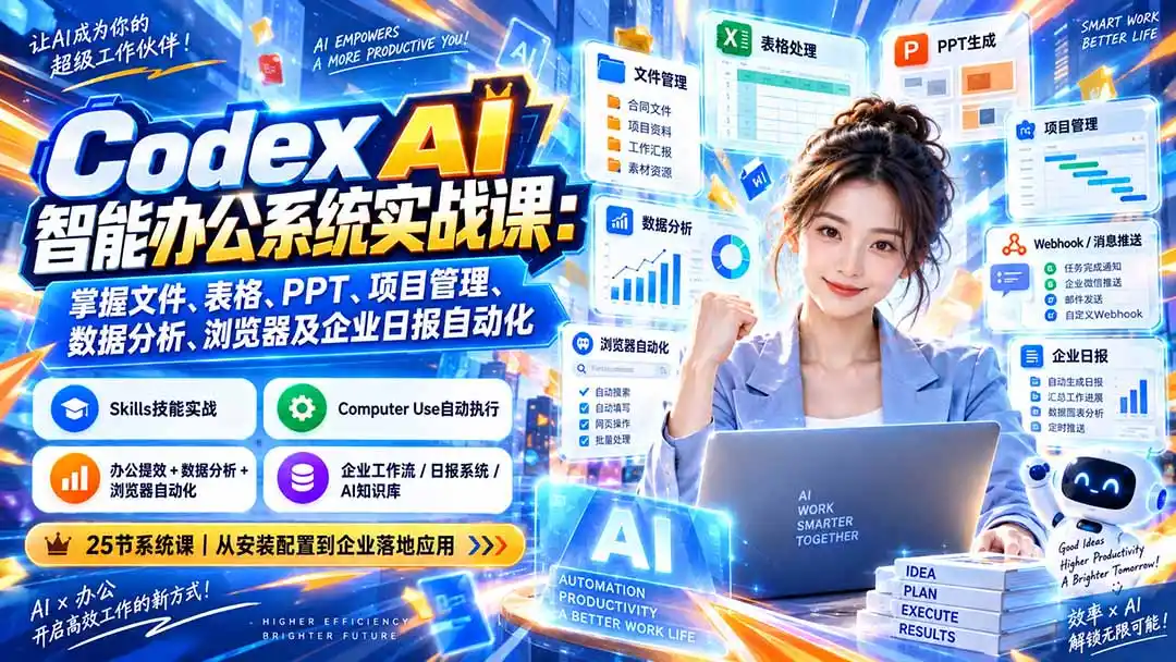 Codex AI智能办公系统实战课：掌握文件、表格、PPT、项目管理、数据分析、浏览器及企业日报自动化-项目资源网