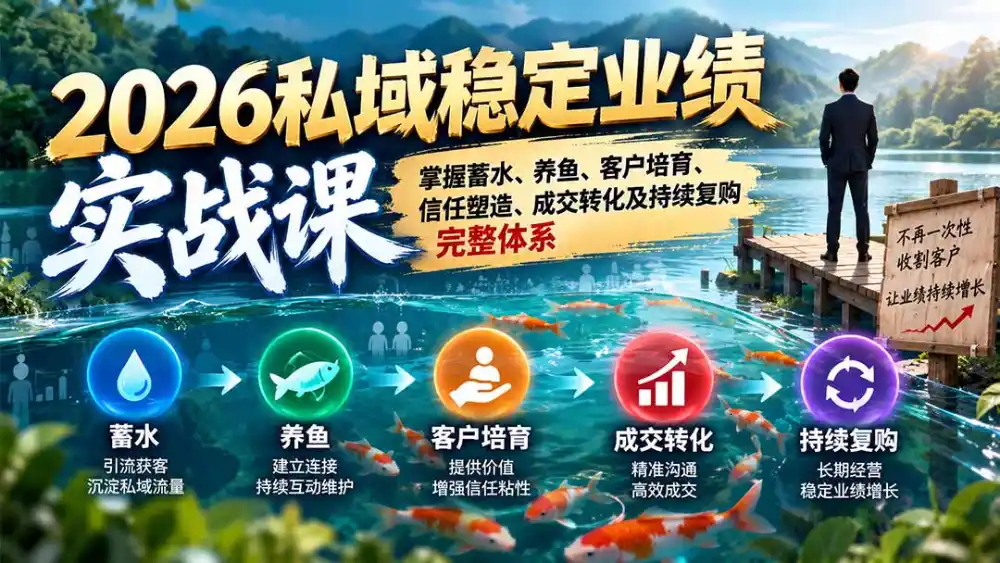 2026私域稳定业绩实战课：掌握蓄水、养鱼、客户培育、信任塑造、成交转化及持续复购完整体系-项目资源网