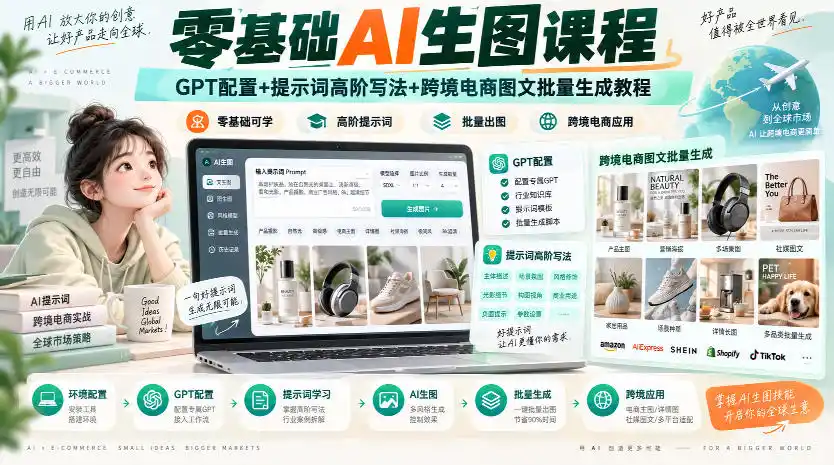零基础AI生图课程，GPT配置+提示词高阶写法+跨境电商图文批量生成教程-项目资源网