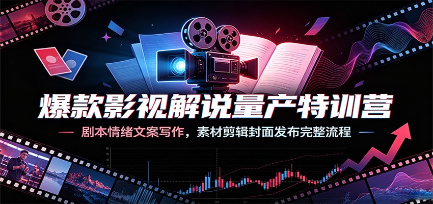爆款影视解说量产特训营：剧本情绪文案写作，素材剪辑封面发布完整流程-项目资源网