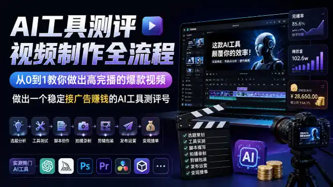 AI工具测评视频制作全流程，从0到1教你做出高完播的爆款视频，做出一个稳定接广告賺钱的AI工具测评号-项目资源网