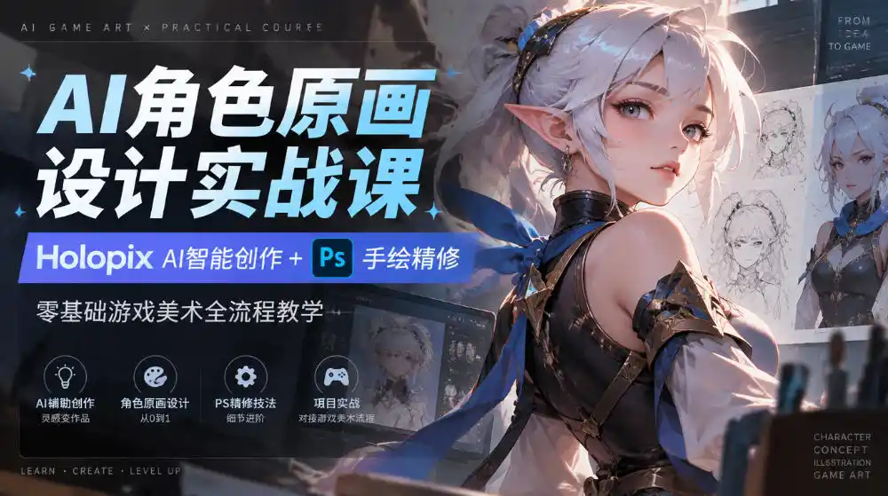 AI角色原画设计实战课｜Holopix AI智能创作+PS手绘精修，零基础游戏美术全流程教学-项目资源网