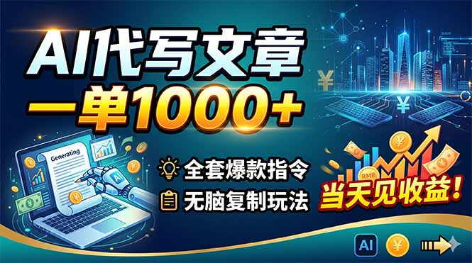 AI代写文章，一单1000+，全套爆款指令+无脑复制玩法，当天见收益！-项目资源网
