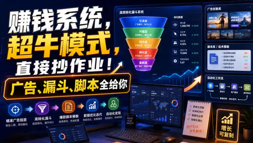 賺钱系统，超牛模式，直接抄作业！广告、漏斗、脚本全给你【原创双语字幕】-项目资源网