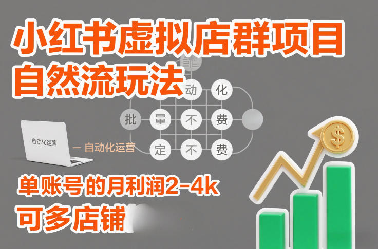 小红书虚拟店群项目，自然流玩法，批量自动化，稳定不费号，单账号的月利润2-4k，可多店矩阵-项目资源网