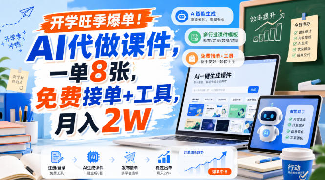 开学旺季爆单！AI代做课件，一单8张，免费接单+工具，月入2W【揭秘】-项目资源网