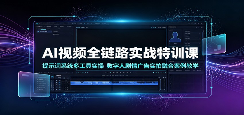 AI视频全链路实战特训课：提示词系统多工具实操，数字人剧情广告实拍融合案例教学-项目资源网