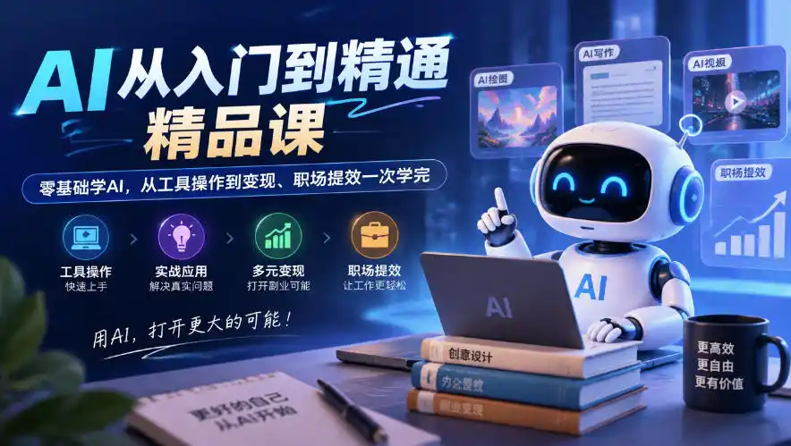 AI从入门到精通精品课，零基础学AI，从工具操作到变现、职场提效一次学完-项目资源网