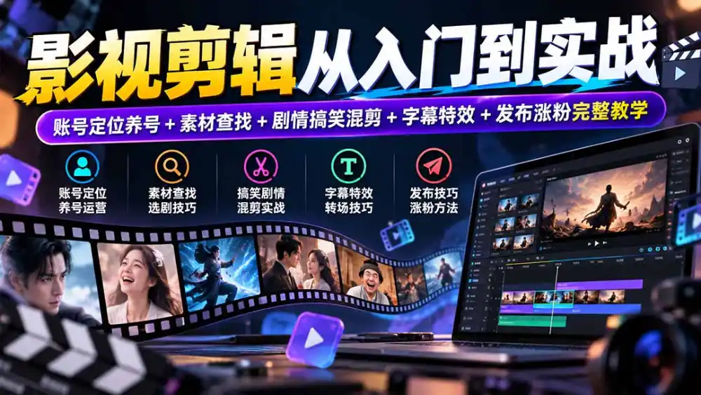 影视剪辑从入门到实战:账号定位养号+素材查找+剧情搞笑混剪+字幕特效+发布涨粉完整教学-项目资源网