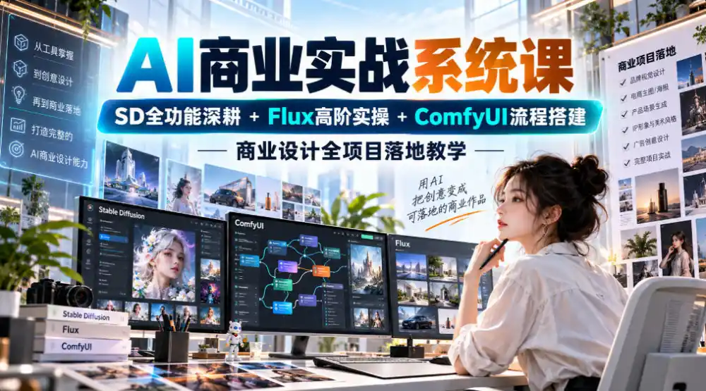 AI商业实战系统课|SD全功能深耕+Flux高阶实操+Comfyui流程搭建,商业设计全项目落地教学-项目资源网