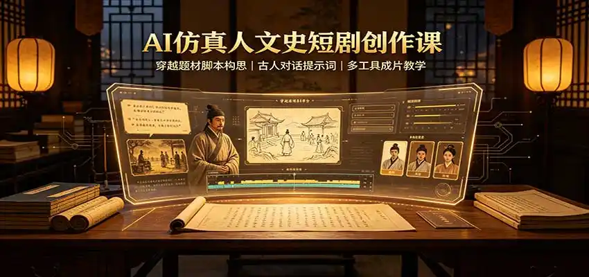 AI仿真人文史短剧创作课：穿越题材脚本构思，古人对话提示词，多工具成片教学-项目资源网