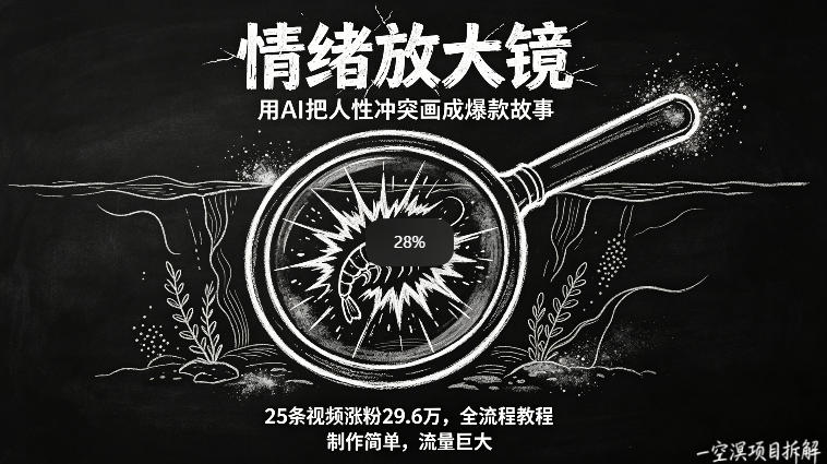 AI制作“情绪放大镜“视频，25条视频涨粉29.6W粉，流量巨大，制作简单，全流程教程-项目资源网