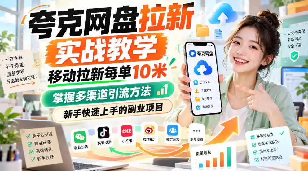 夸克网盘拉新实战教学,移动拉新每单10米,掌握多渠道引流方法,新手快速上手的副业项目(更新1017) 夸克网盘拉新实战教学,移动拉新每单10米,掌握多渠道引流方法,新手快速上手的副业项目(更新1017)