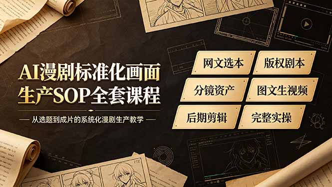 AI漫剧标准化画面生产SOP全套课程，网文选本版权剧本分镜资产全覆盖，图文生视频后期剪辑完整实操教学-项目资源网