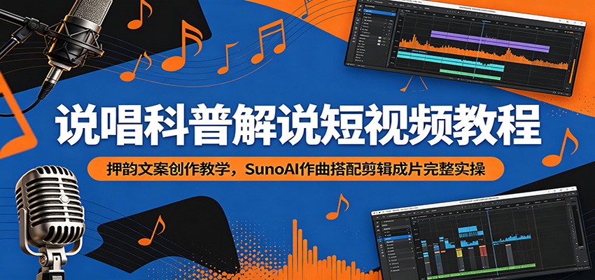 说唱科普解说短视频教程：押韵文案创作教学，SunoAI作曲搭配剪辑成片完整实操-项目资源网