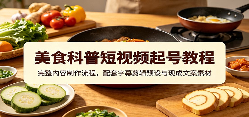美食科普短视频起号教程：完整内容制作流程，配套字幕剪辑预设与现成文案素材-项目资源网