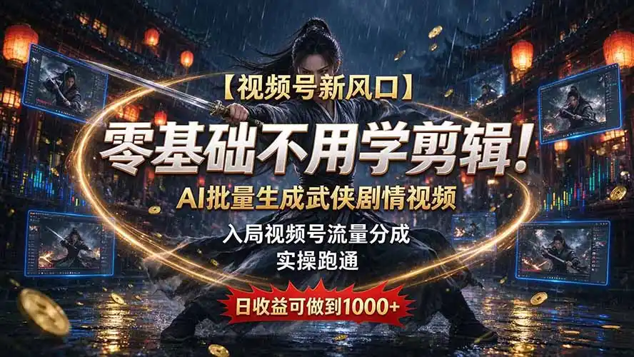 【视频号新风口】零基础不用学剪辑!AI 批量生成武侠剧情视频,入局视频号流量分成,实操跑通,日收益可做到 1000+ 【视频号新风口】零基础不用学剪辑!AI 批量生成武侠剧情视频,入局视频号流量分成,实操跑通,日收益可做到 1000+