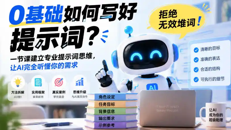 0基础如何写好提示词，拒绝无效堆词！一节课建立专业提示词思维，让AI完全听懂你的需求-项目资源网
