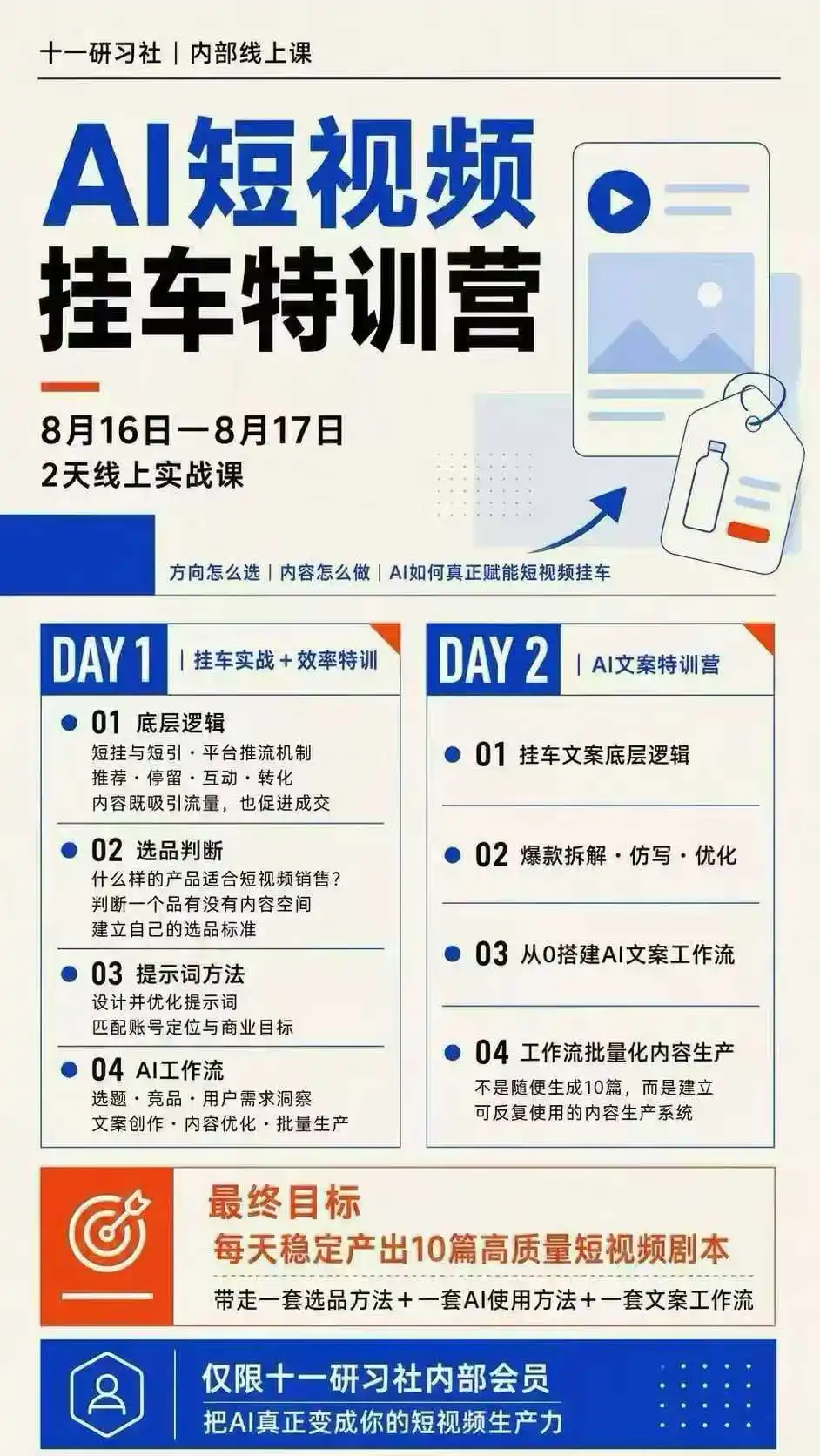 某社群8月16-17号线上课，AI短视频挂车特训营+AI文案特训，把AI真正变成你的短视频生产力-项目资源网