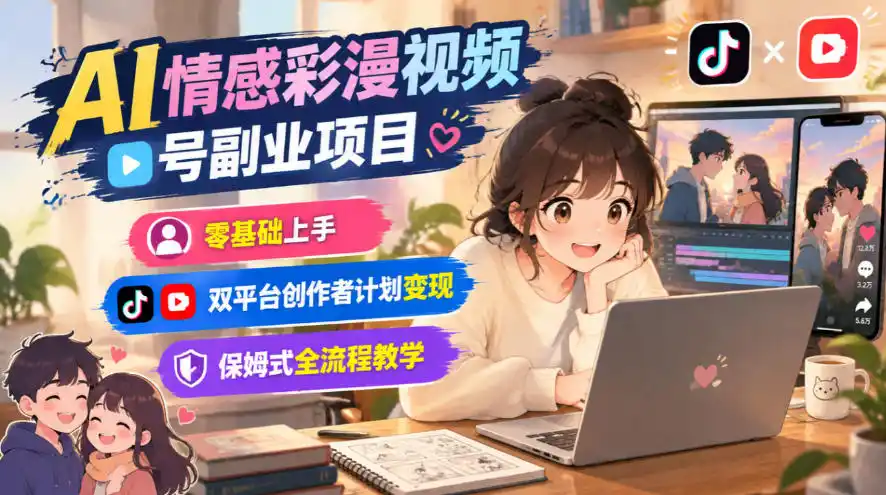 AI情感彩漫视频号副业项目，零基础上手，双平台创作者计划变现，保姆式全流程教学-项目资源网