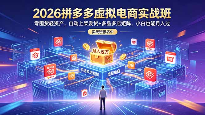 2026拼多多虚拟电商实战班：零囤货轻资产，自动上架发货+多品多店矩阵，小白也能月入过万-项目资源网