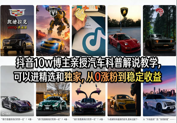 抖音10w博主亲授汽车科普解说教学，可以进精选和独家，从0涨粉到稳定收益(详细视频课程+1T素材)-项目资源网