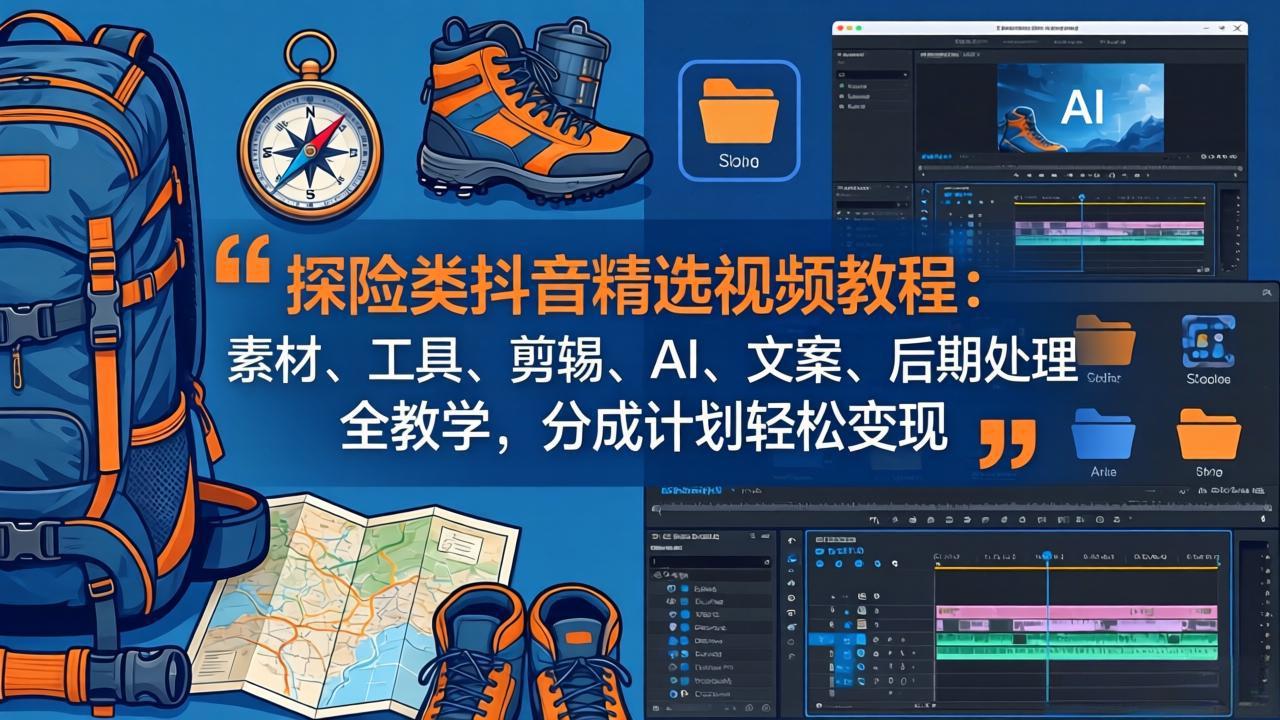 探险类抖音精选视频教程：素材、工具、剪辑、AI、文案、后期处理全教学，分成计划轻松变现-项目资源网