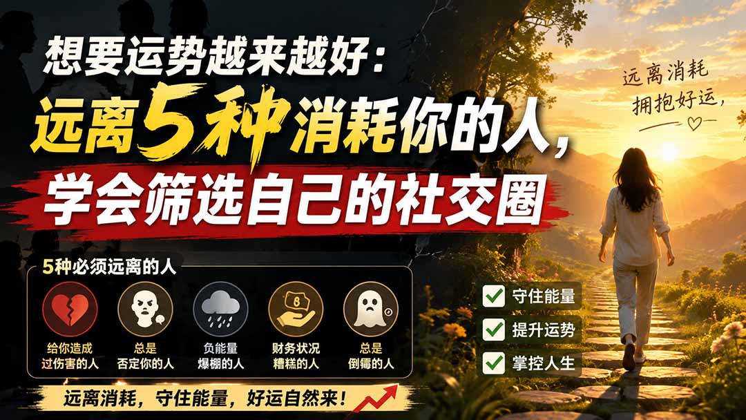 付费文章:想要运势越来越好:远离5种消耗你的人,学会筛选自己的社交圈 付费文章:想要运势越来越好:远离5种消耗你的人,学会筛选自己的社交圈