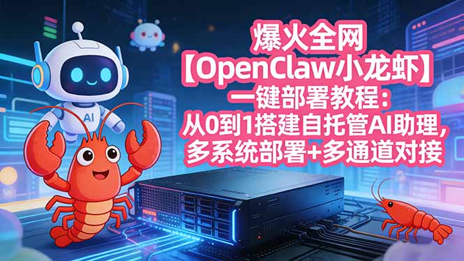 爆火全网【OpenClaw 小龙虾】一键部署教程：从0到1搭建自托管AI助理，多系统部署+多通道对接-项目资源网