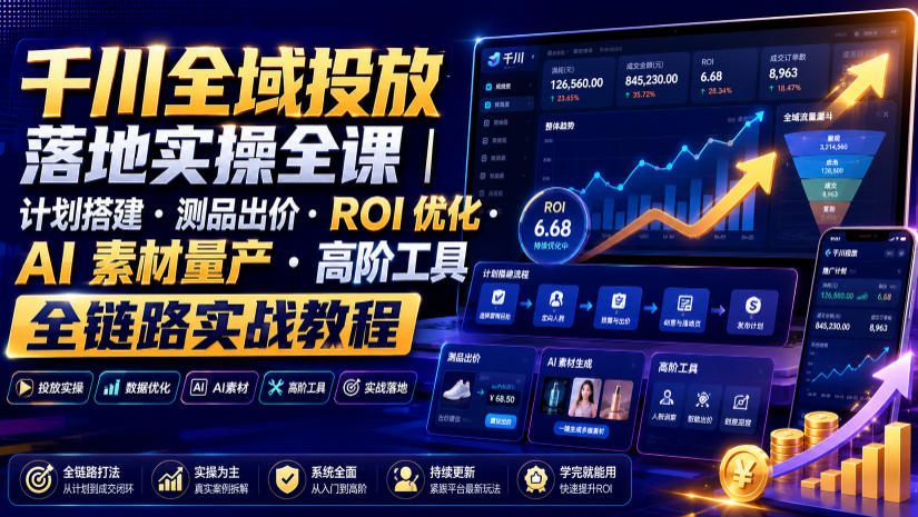 千川全域投放落地实操全课｜计划搭建・测品出价・ROI优化・AI素材量产・高阶工具全链路实战教程-项目资源网