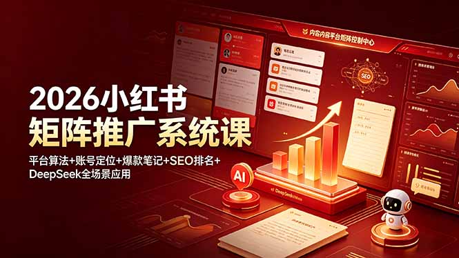 2026小红书矩阵推广系统课：平台算法+账号定位+爆款笔记+SEO排名+DeepSeek全场景应用-项目资源网
