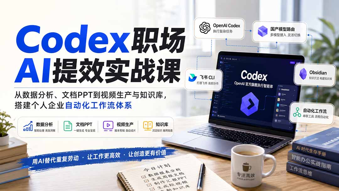 Codex职场AI提效实战课：从数据分析、文档PPT到视频生产与知识库，搭建个人企业自动化工作流体系-项目资源网