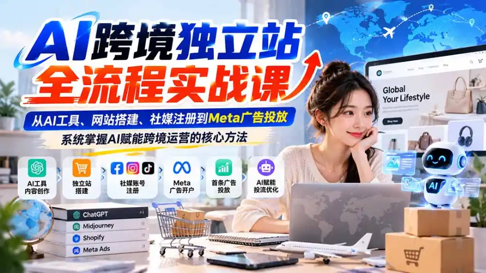 AI跨境独立站全流程实战课：从AI工具、网站搭建、社媒注册到Meta广告投放，系统掌握AI赋能跨境运营的核心方法-项目资源网