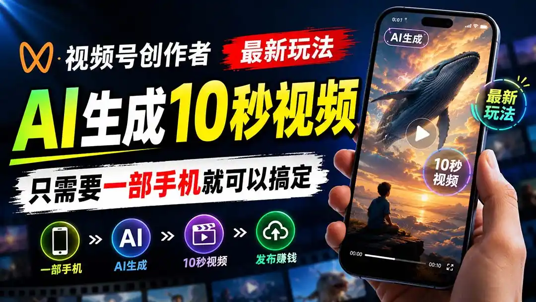 视频号创作者最新玩法，AI生成10秒视频，只需要一部手机就可以搞定-项目资源网
