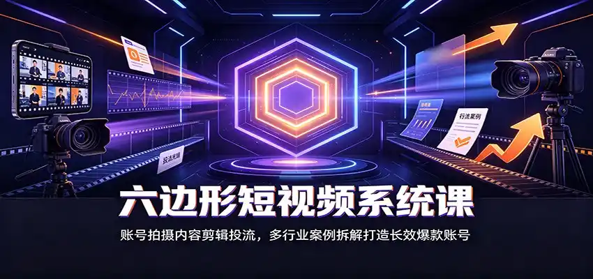 六边形短视频系统课：账号拍摄内容剪辑投流，多行业案例拆解打造长效爆款账号-项目资源网