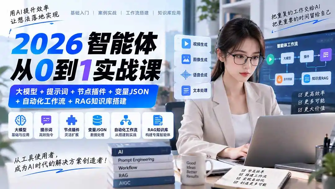 2026智能体从0到1实战课｜大模型+提示词+节点插件+变量JSON+自动化工作流+RAG知识库搭建-项目资源网
